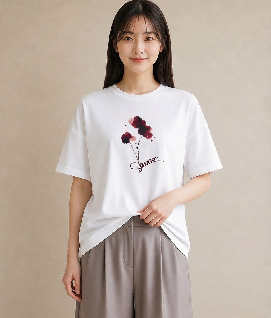 グラフィックTシャツ レディース ポスト 野の花 レトロ ナチュラル アンティーク イラスト 淡色 ルームウェア ギフト 白T