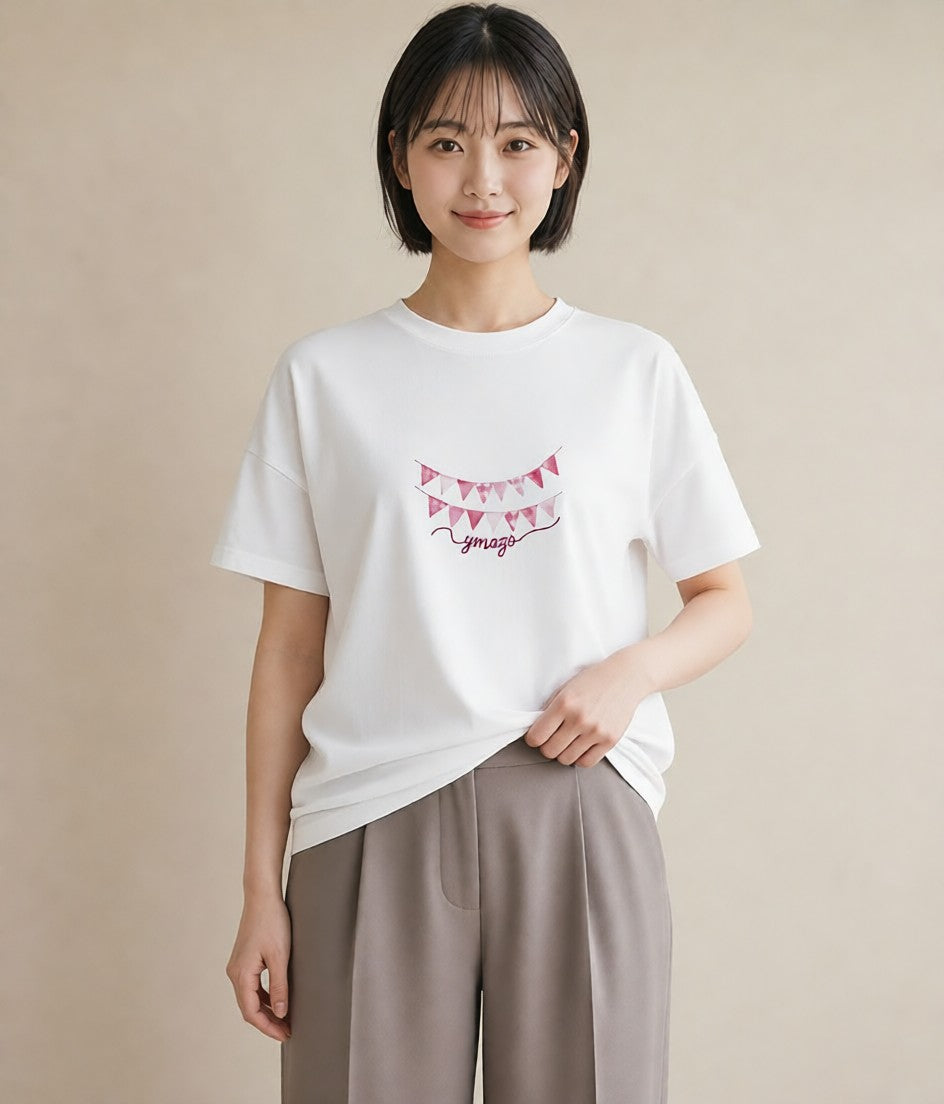 Tシャツ レディース 洗濯物 風 ナチュラル アンティーク イラスト ユニーク 女子会 お揃い 白T