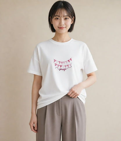 Tシャツ レディース 洗濯物 風 ナチュラル アンティーク イラスト ユニーク 女子会 お揃い 白T