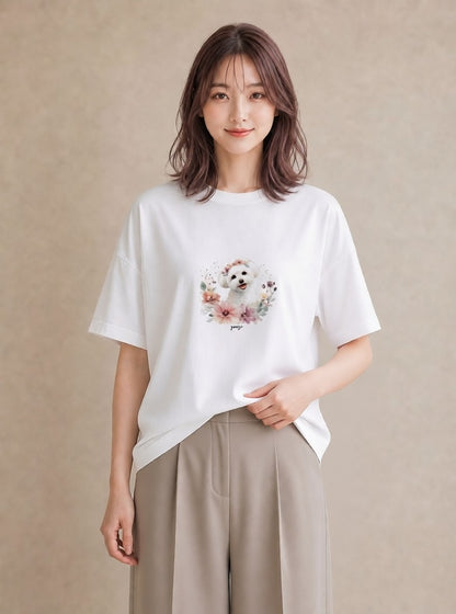 グラフィックTシャツ レディース ビションフリーゼ 犬 いぬ イラスト 水彩風 20代 カジュアルコーデ 白T