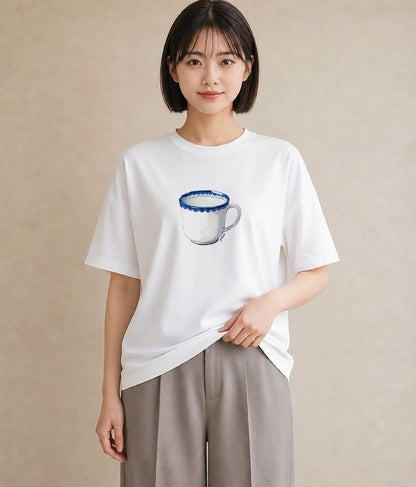 グラフィックTシャツ レディース カフェオレ 食べ物 フード イラスト シック お出かけ 普段着 白T