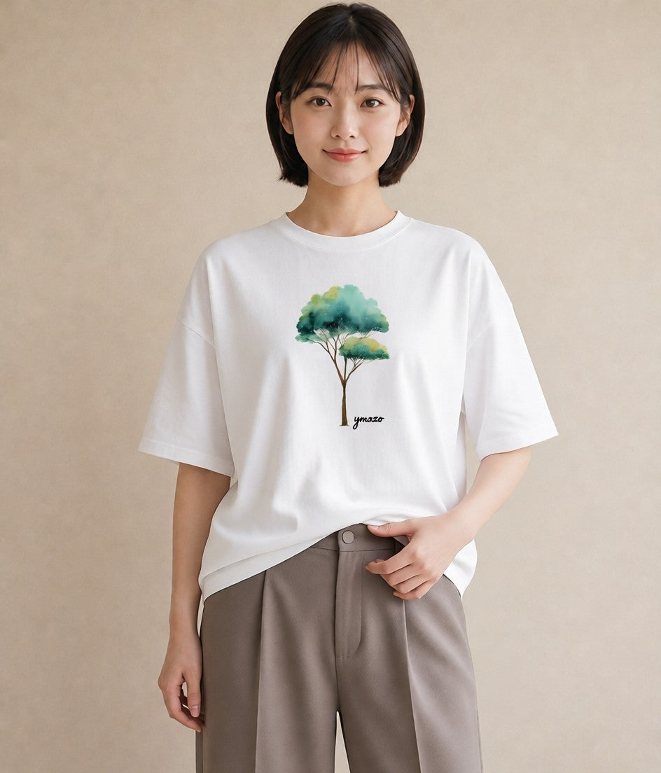 グラフィックTシャツ レディース 青の水彩 風景 ブルー ナチュラル アンティーク イラスト 北欧風 母の日 ビーチ 白T