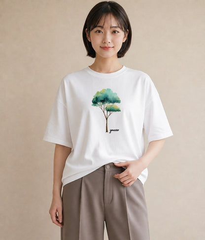 グラフィックTシャツ レディース 青の水彩 風景 ブルー ナチュラル アンティーク イラスト 北欧風 母の日 ビーチ 白T