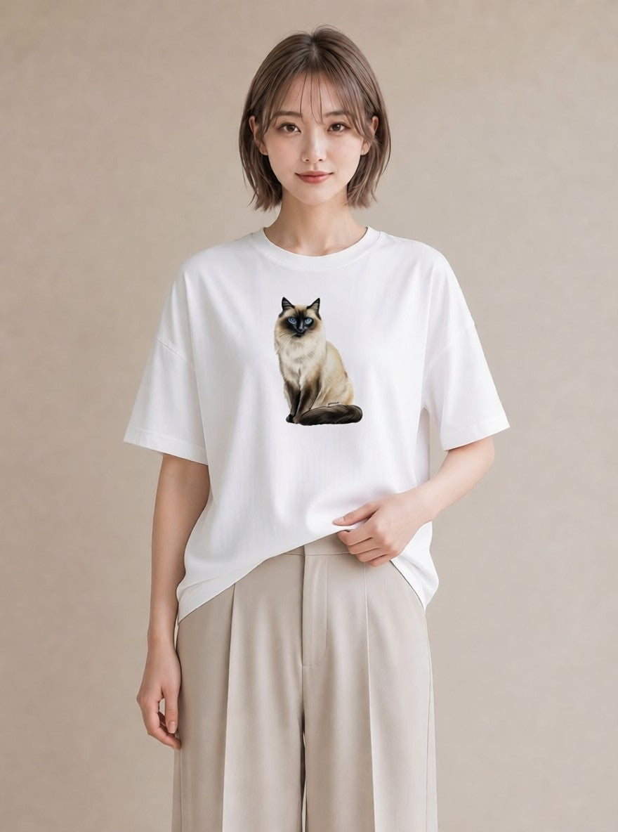 デザインTシャツ レディース ペルシャ 猫 ねこ イラスト カジュアル 夏コーデ 通学 白T