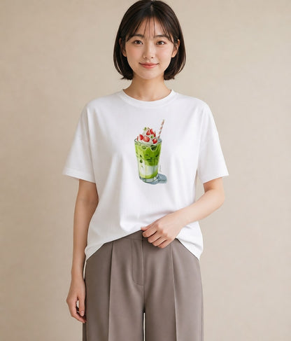 デザインTシャツ レディース 抹茶 食べ物 フード イラスト ペアコーデ 秋コーデ 白T