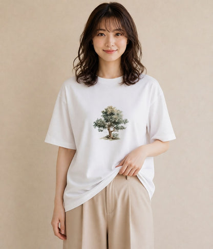 プリントTシャツ レディース 森 植物 ボタニカル イラスト 個性的 休日 ペアコーデ 白T