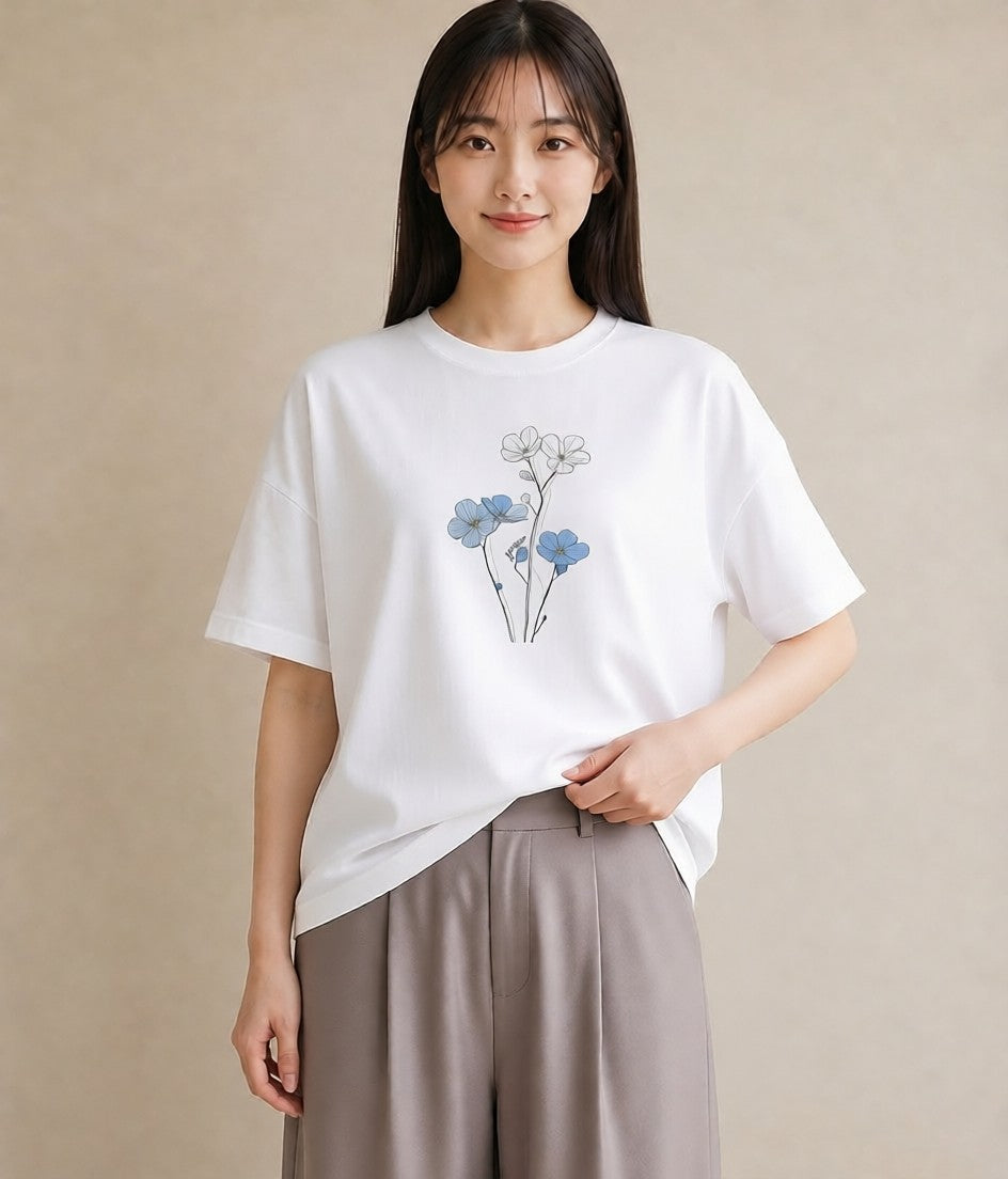 グラフィックTシャツ レディース カスミソウ かすみ草 花 花柄 イラスト 普段使い 普段着 週末コーデ 白T