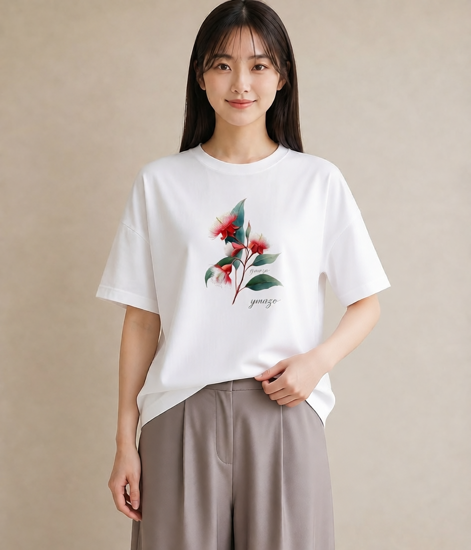 デザインTシャツ レディース ミモザ 花 花柄 イラスト ナチュラル 自分用 ルームウェア 白T