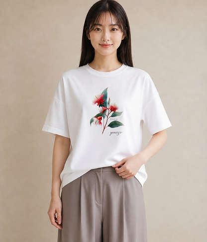デザインTシャツ レディース ミモザ 花 花柄 イラスト ナチュラル 自分用 ルームウェア 白T