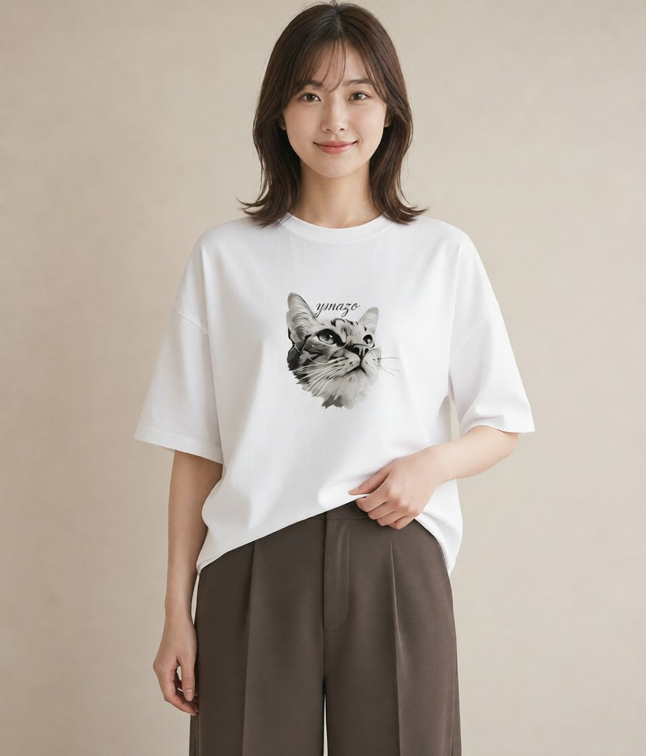 Tシャツ レディース 白猫 猫 ねこ イラスト 手描き風 デート 帰省 白T