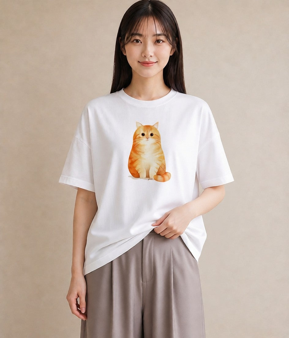 半袖Tシャツ レディース キジトラ 猫 ねこ イラスト きれいめカジュアル 親子 20代 白T