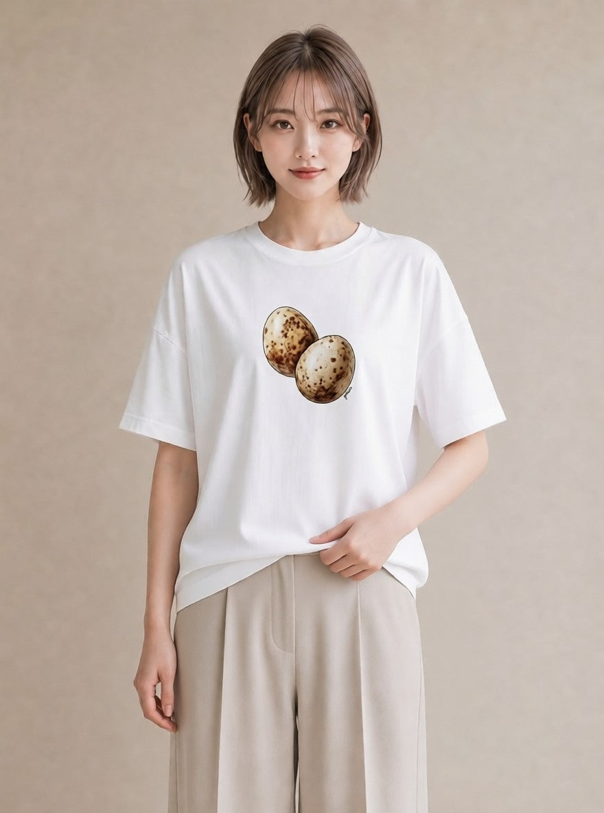 グラフィックTシャツ レディース たまご 食べ物 フード イラスト ガーリー 女性向けギフト 散歩 白T