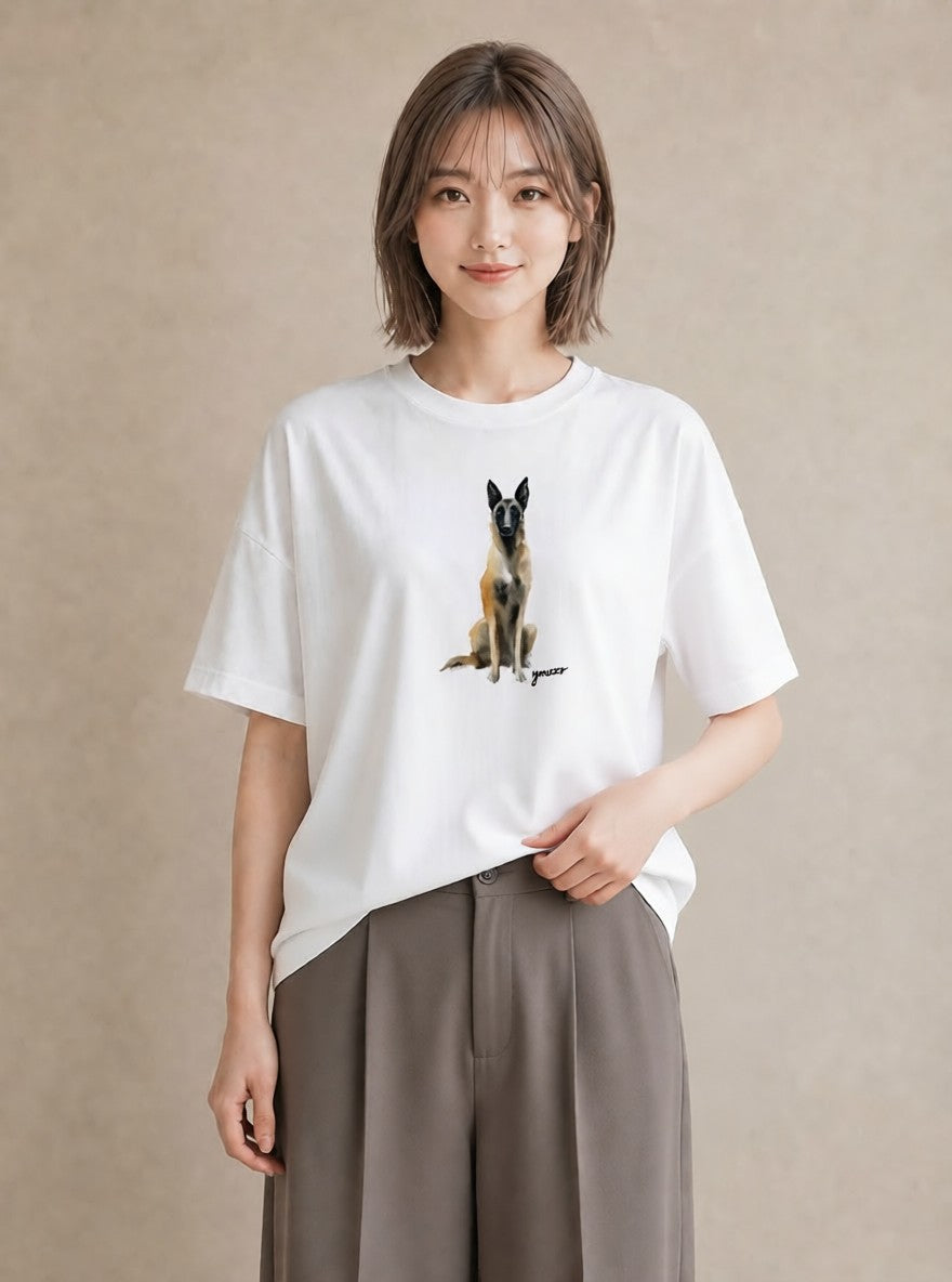 グラフィックTシャツ レディース ジャーマンシェパード 犬 いぬ イラスト 韓国風 姉妹 送別ギフト 白T