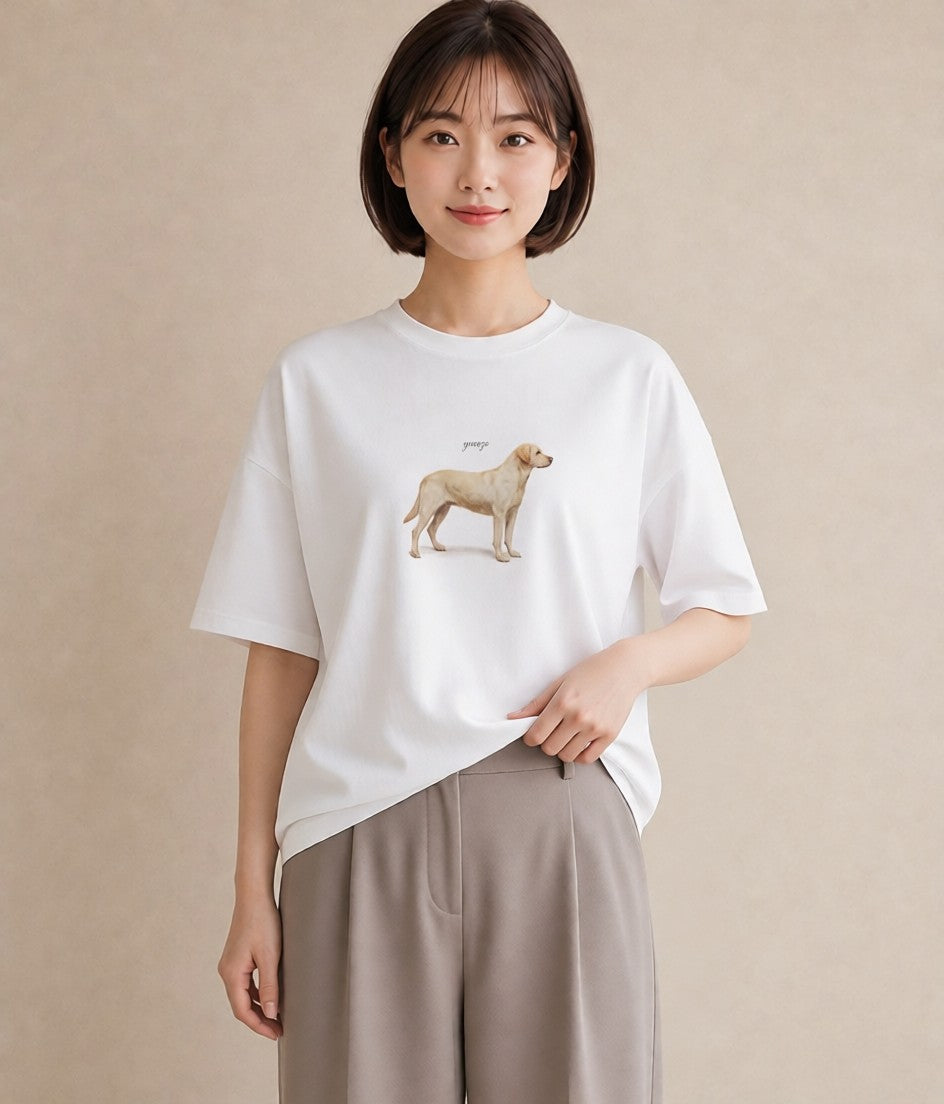 半袖Tシャツ レディース ラブラドールレトリバー 犬 いぬ イラスト シンプル 母の日 ビーチ 白T