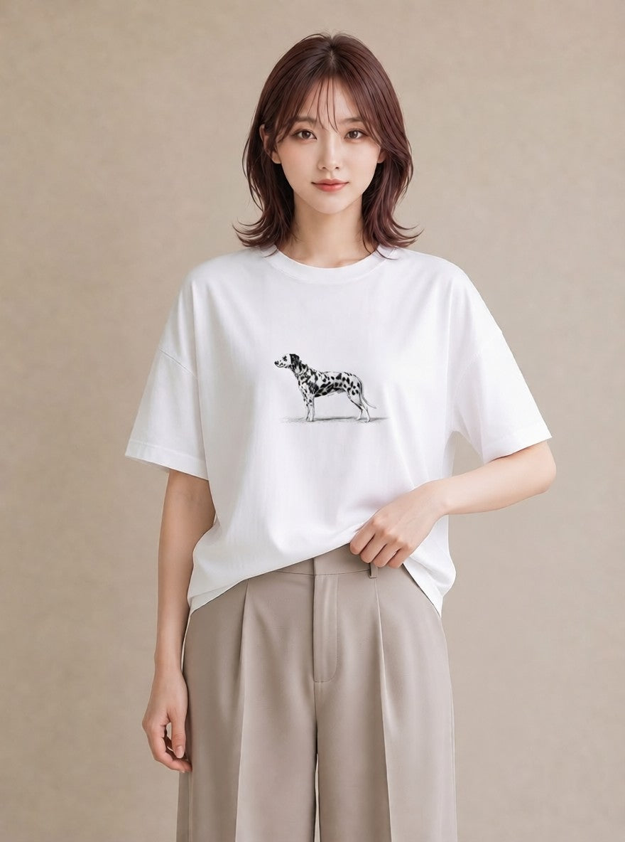 半袖Tシャツ レディース ダルメシアン 犬 いぬ イラスト フェミニン お出かけ 普段着 白T