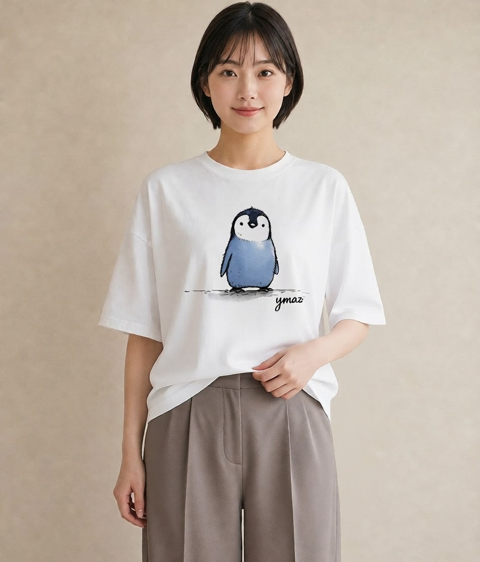 半袖Tシャツ レディース ペンギン ぺんぎん 動物 アニマル イラスト きれいめカジュアル 帰省 ラフ 白T