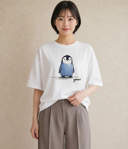 半袖Tシャツ レディース ペンギン ぺんぎん 動物 アニマル イラスト きれいめカジュアル 帰省 ラフ 白T
