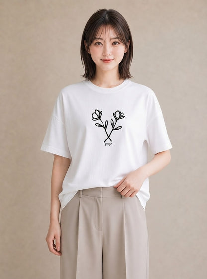 デザインTシャツ レディース 小花 花 フラワー イラスト 綿100 デート 白T