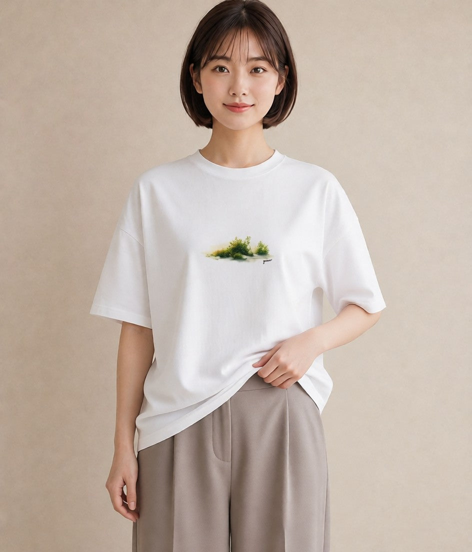 半袖Tシャツ レディース 雨上がりの小道 雨上がり 小道 ナチュラル アンティーク イラスト 可愛い 姉妹 送別ギフト 白T