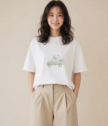 デザインTシャツ レディース あじさい 紫陽花 アジサイ 花 花柄 イラスト シック 春コーデ 姉妹 白T