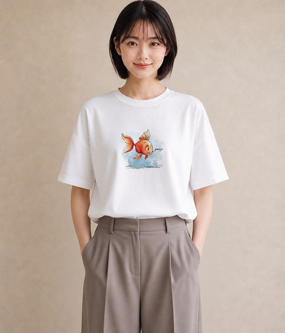 半袖Tシャツ レディース カクレクマノミ 海の生き物 海 イラスト 手描き風 ルームウェア ギフト 白T