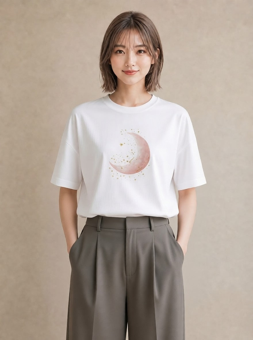 Tシャツ レディース 星空 宇宙 イラスト 可愛い ペアコーデ 秋コーデ 白T