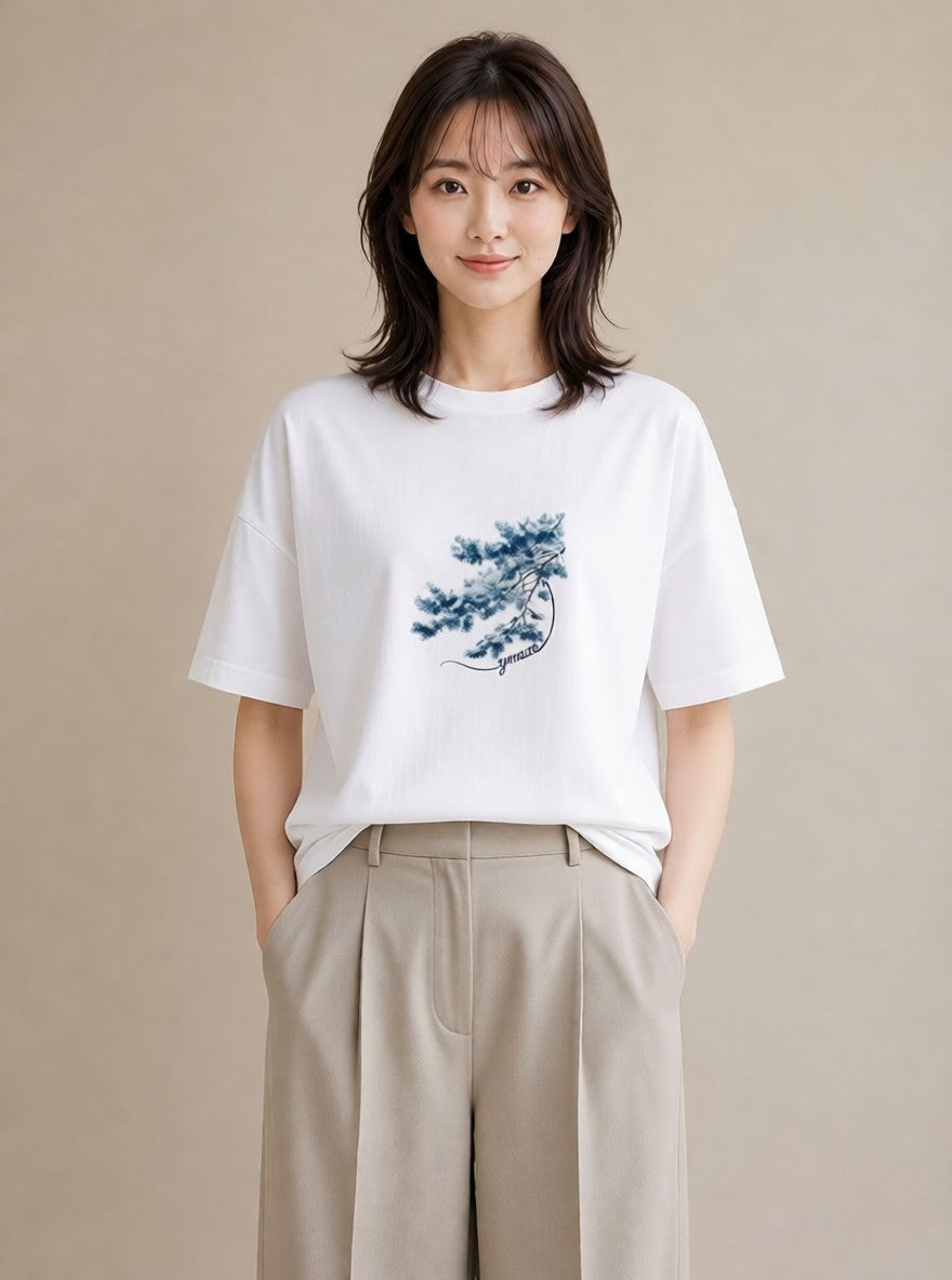 デザインTシャツ レディース 松ぼっくり 植物 ボタニカル イラスト フェミニン 部屋着 女性向けギフト 白T