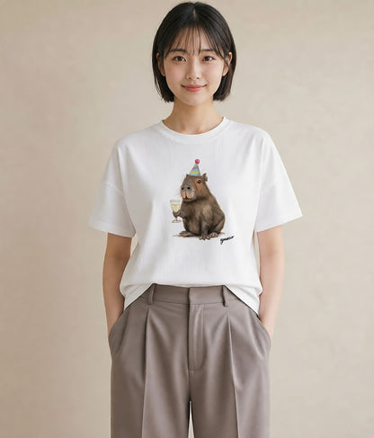 Tシャツ レディース モルモット ペット 動物 イラスト ヴィンテージ風 レイヤード 友達ギフト 白T