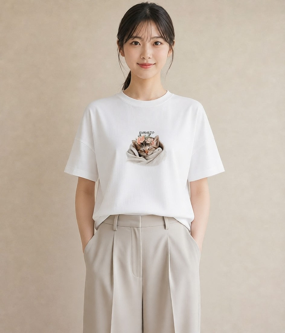 Tシャツ レディース 猫好き 猫 ねこ イラスト ナチュラル 女性 旅行用 白T