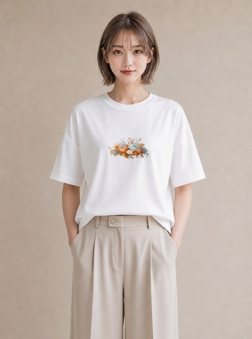 プリントTシャツ レディース 実り 植物 ボタニカル イラスト ラフ 通勤 在宅 白T