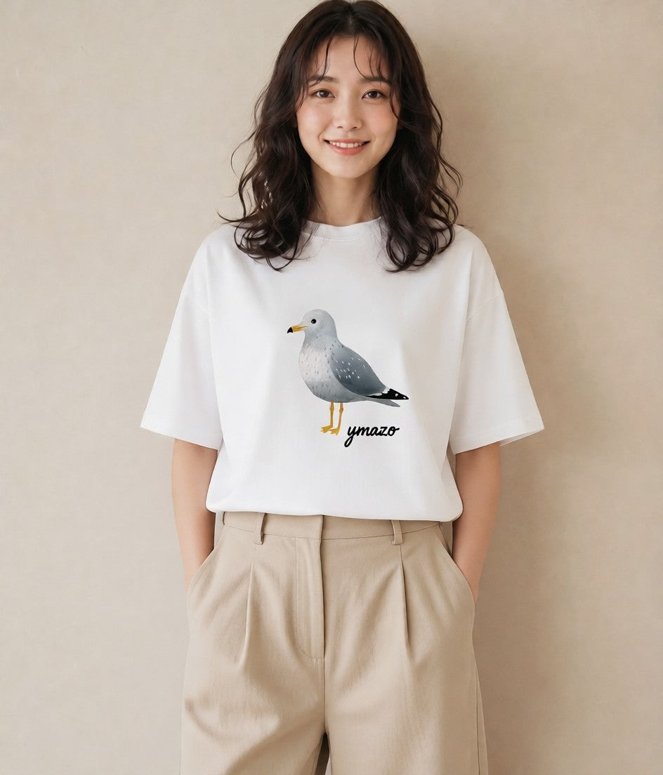 プリントTシャツ レディース 遠い家と鳥 風景 鳥 ナチュラル アンティーク イラスト ゆるコーデ 在宅 公園 白T