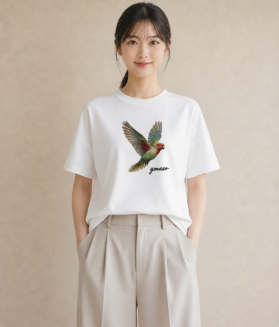 グラフィックTシャツ レディース インコ ペット 動物 イラスト きれいめカジュアル 社会人 女性 白T