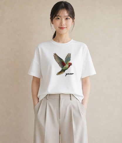 グラフィックTシャツ レディース インコ ペット 動物 イラスト きれいめカジュアル 社会人 女性 白T