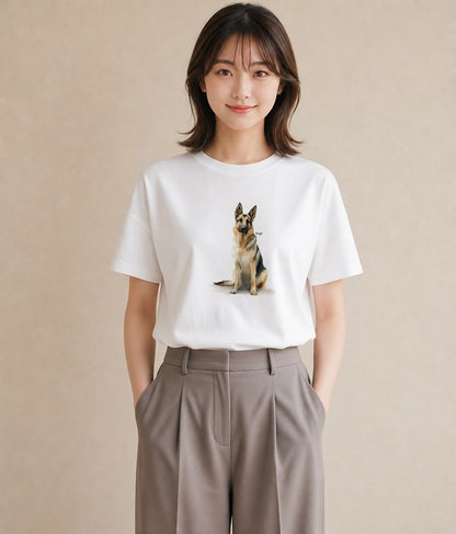 半袖Tシャツ レディース ジャーマンシェパード 犬 いぬ イラスト フェミニン 旅行 母娘コーデ 白T