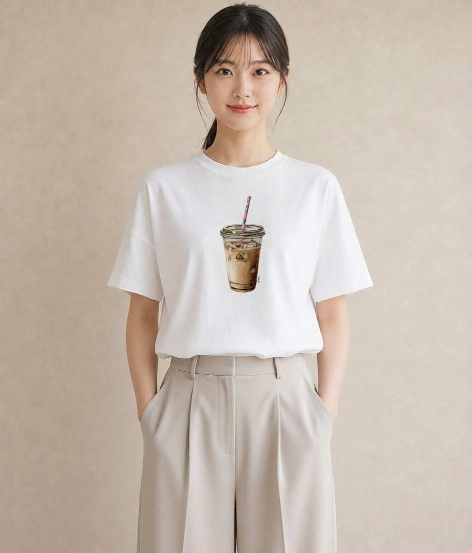 デザインTシャツ レディース コーヒー 珈琲 カフェ 食べ物 フード イラスト お洒落 デイリーウェア 休日 白T