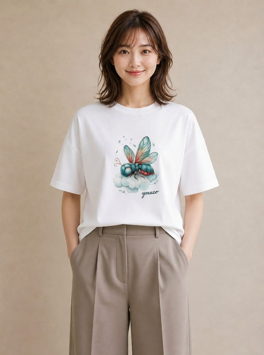 Tシャツ レディース とんぼ 昆虫 虫 イラスト カフェコーデ 旅行用 海 白T