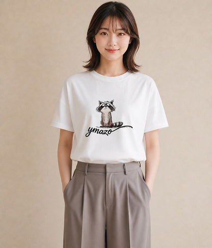 デザインTシャツ レディース たぬき 動物 アニマル イラスト シック デイリーウェア 休日 白T
