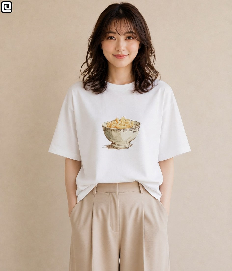 半袖Tシャツ レディース ポップコーン 食べ物 フード イラスト 可愛い 旅行 母娘コーデ 白T