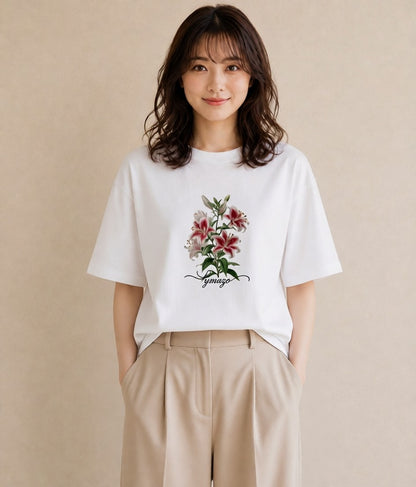 グラフィックTシャツ レディース ゆり 百合 花 花柄 イラスト ゆるかわ 旅行 母娘コーデ 白T