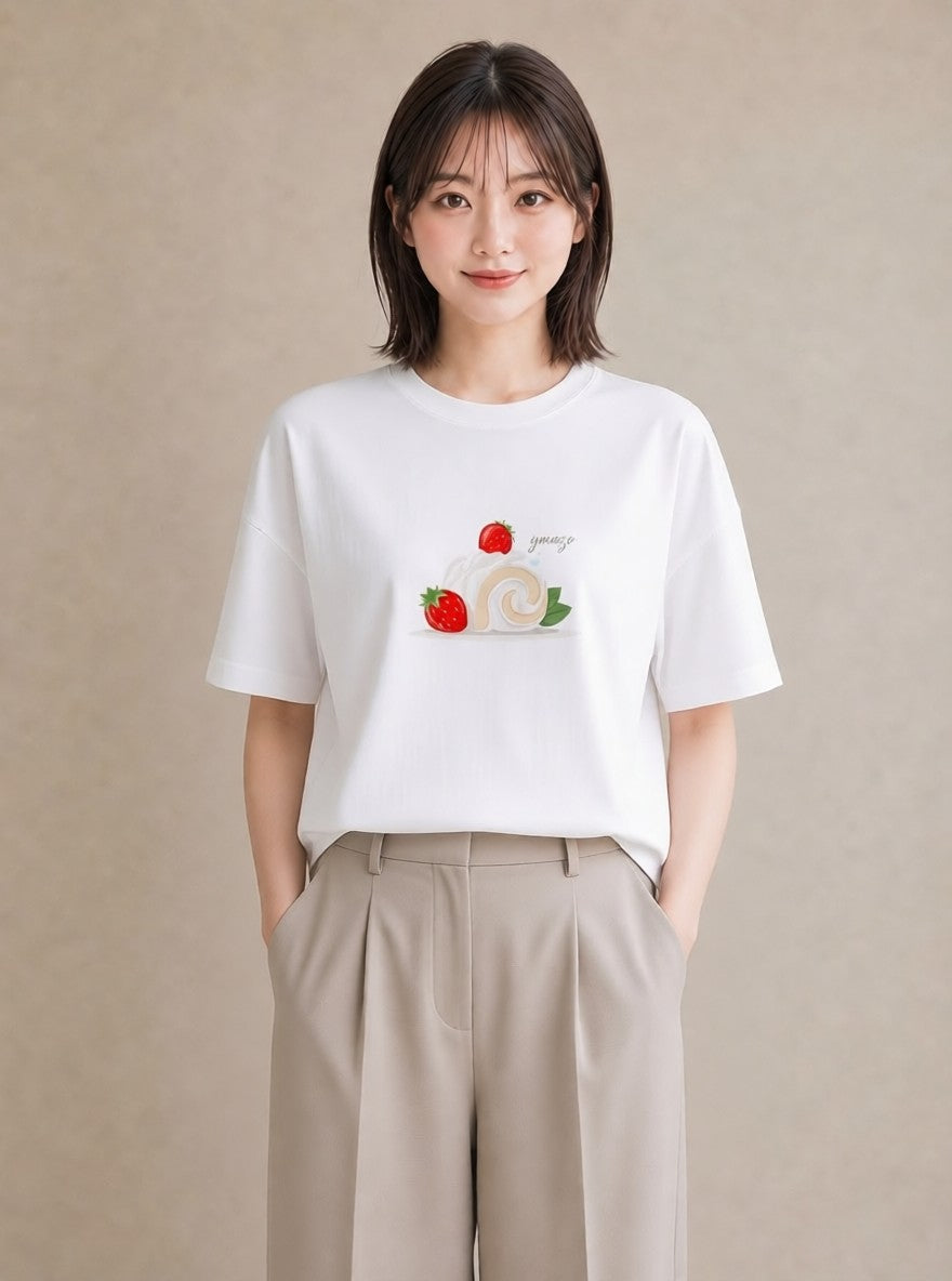 Tシャツ レディース ショートケーキ 食べ物 フード イラスト ユニーク デート 帰省 白T