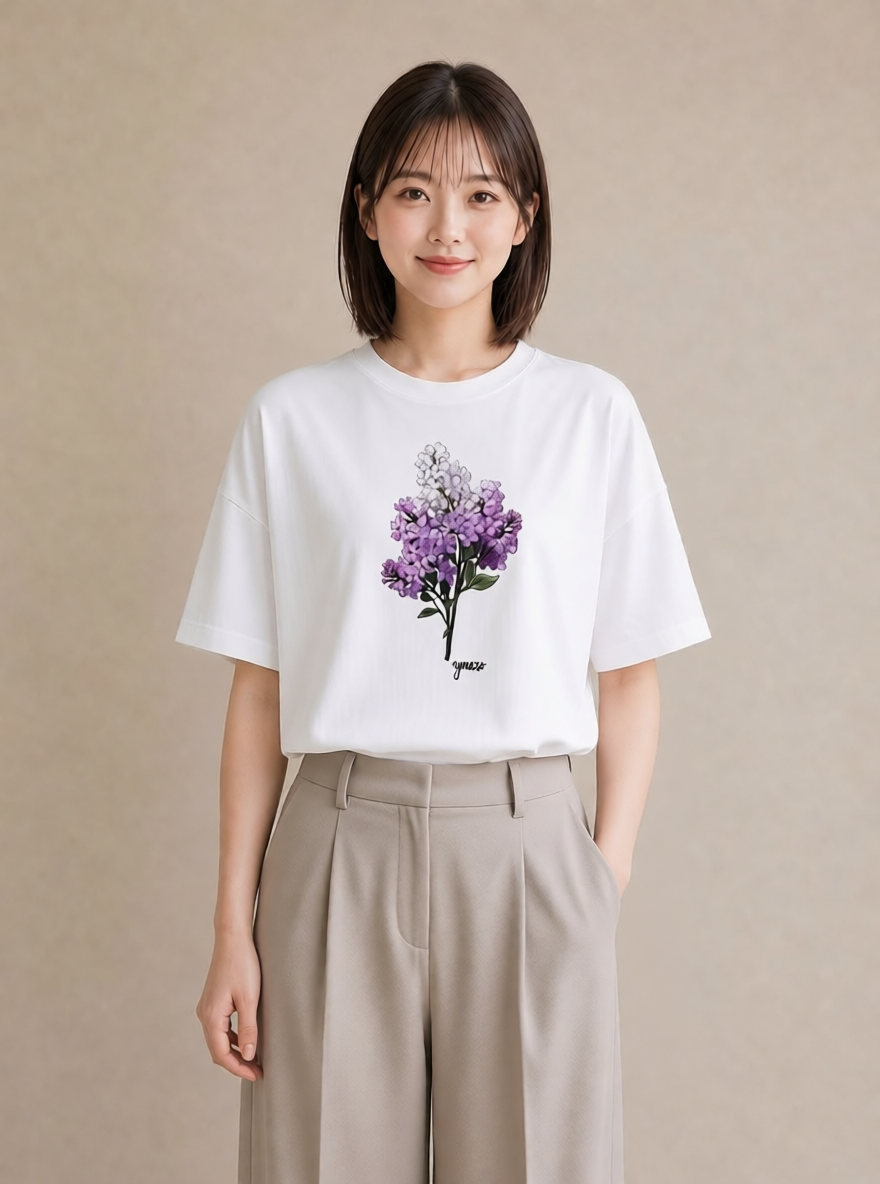 半袖Tシャツ レディース スミレ 花 花柄 イラスト 水彩風 女性 旅行用 白T