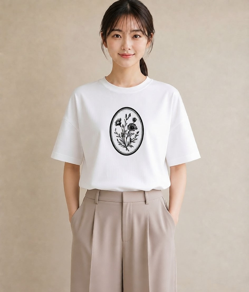 グラフィックTシャツ レディース 小花 花 フラワー イラスト 線画 姉妹 送別ギフト 白T