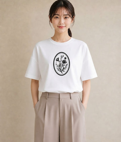 グラフィックTシャツ レディース 小花 花 フラワー イラスト 線画 姉妹 送別ギフト 白T