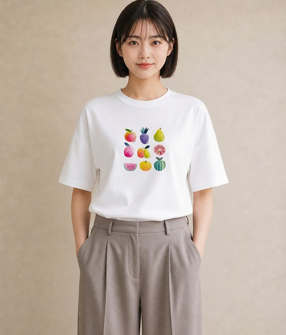 デザインTシャツ レディース メロン 食べ物 フード イラスト 淡色 デイリーウェア 休日 白T