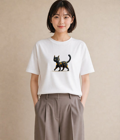 グラフィックTシャツ レディース 黒猫 猫 ねこ イラスト 送別ギフト 通勤 白T