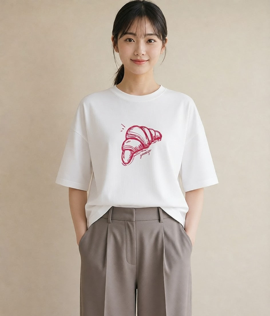 プリントTシャツ レディース パン ベーカリー レトロ イラスト 女性向けギフト 散歩 白T