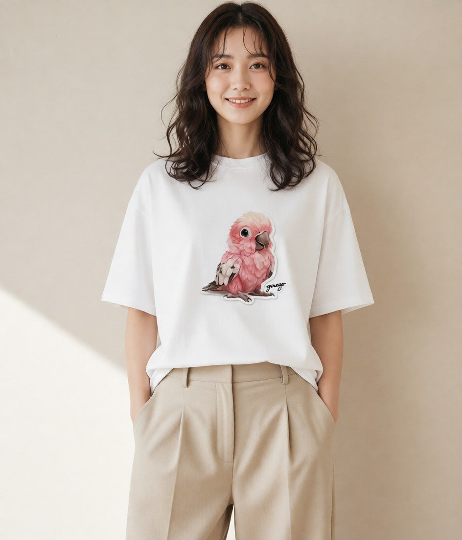 プリントTシャツ レディース インコ ペット 動物 イラスト ミニマル 散歩 お出かけ 白T