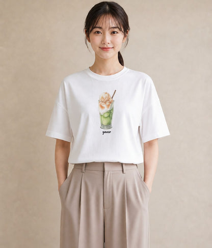 グラフィックTシャツ レディース ショートケーキ 食べ物 フード イラスト こなれ感 ビーチ デイリーウェア 白T
