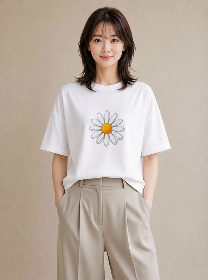 グラフィックTシャツ レディース マーガレット 花 花柄 イラスト 淡色 ラフ レイヤード 白T