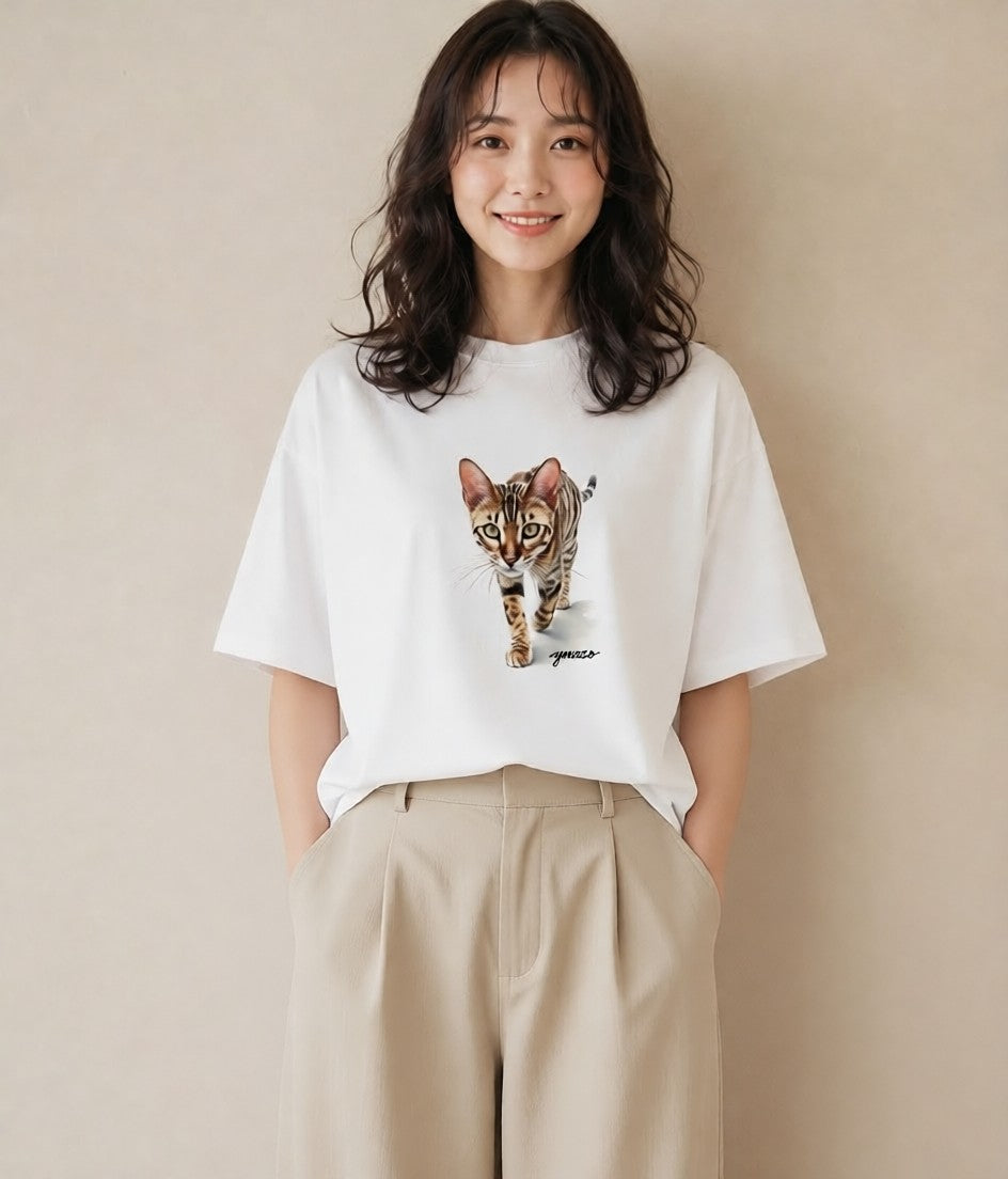 プリントTシャツ レディース キジトラ 猫 ねこ イラスト シンプル レイヤード 友達ギフト 白T